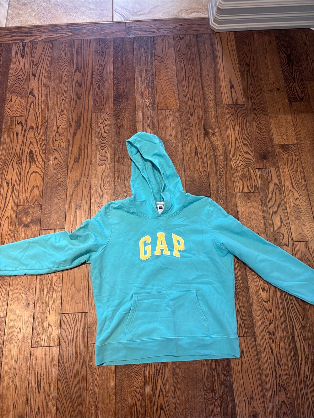 GAP Turquoise Hoodie with Yellow Logo